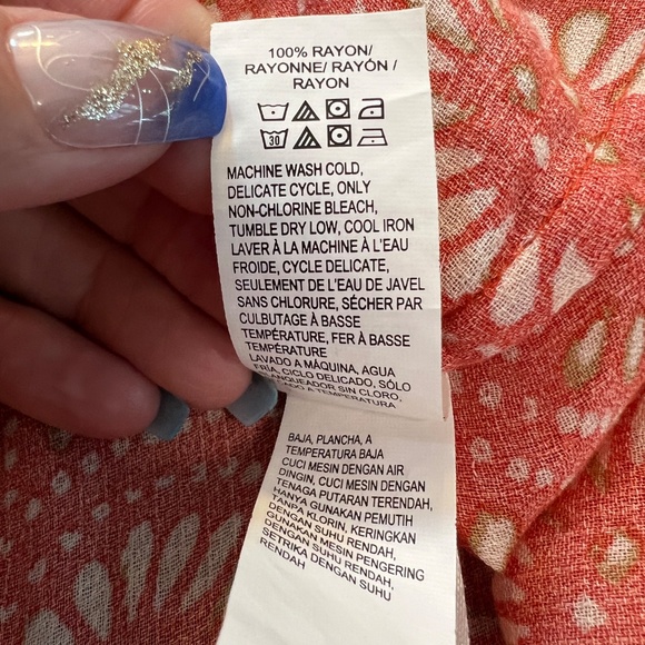 🧡 EUC LUCKY BRAND Orange Batik Dot Button-Down Blouse | Sz L - Picture 7 of 8